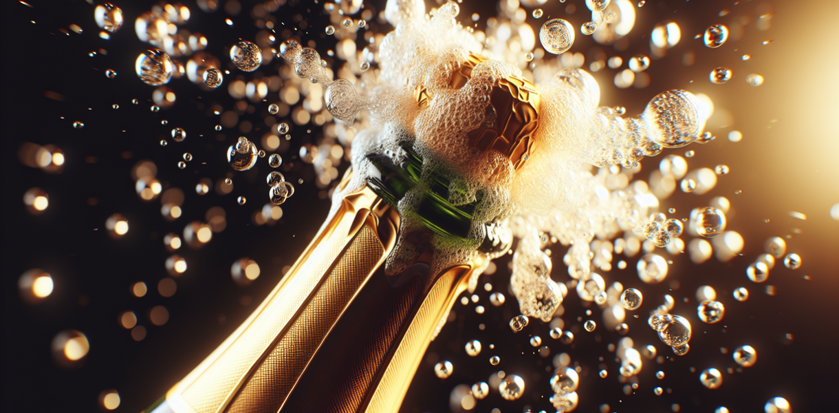 alt_text: Botol champagne terbuka dengan percikan, membangkitkan rasa kemeriahan dan pengalaman mewah.