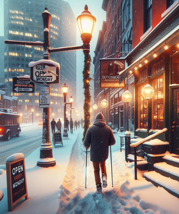 alt_text: "Badai salju di Baltimore, 12 restoran tetap buka untuk melayani pelanggan."