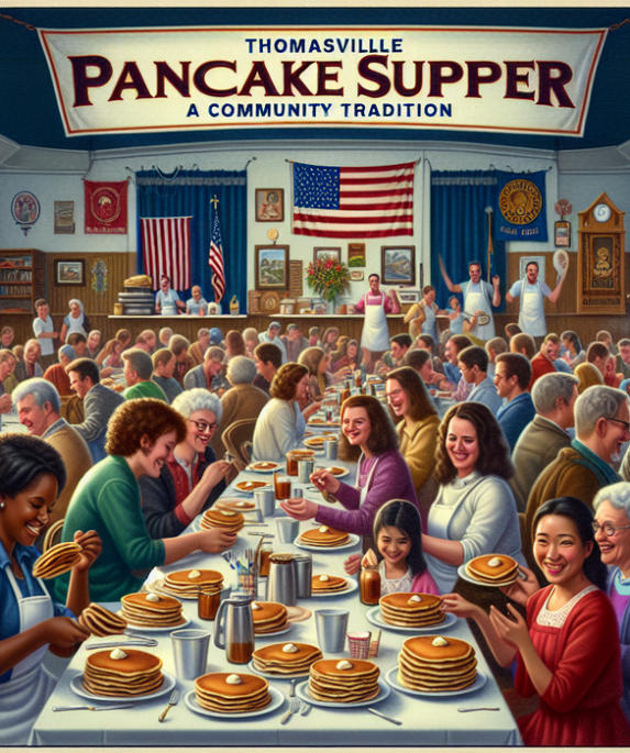 alt_text: Komunitas menikmati pancake, simbol harapan baru dan kerjasama dalam acara lokal.