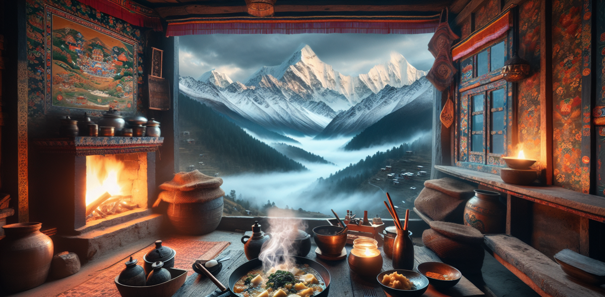 alt_text: Hidangan Ema Datshi pedas dengan cabai dan keju dari pegunungan Bhutan.