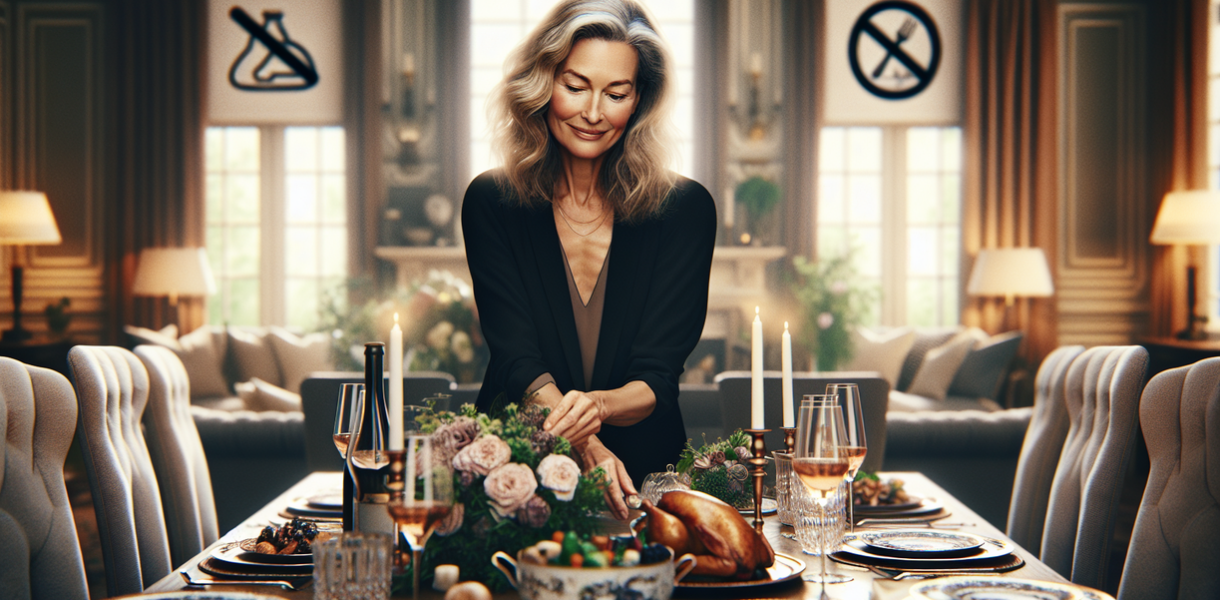 alt_text: Meja makan elegan dengan dekorasi anggun ala Martha Stewart, menghadirkan suasana mewah.