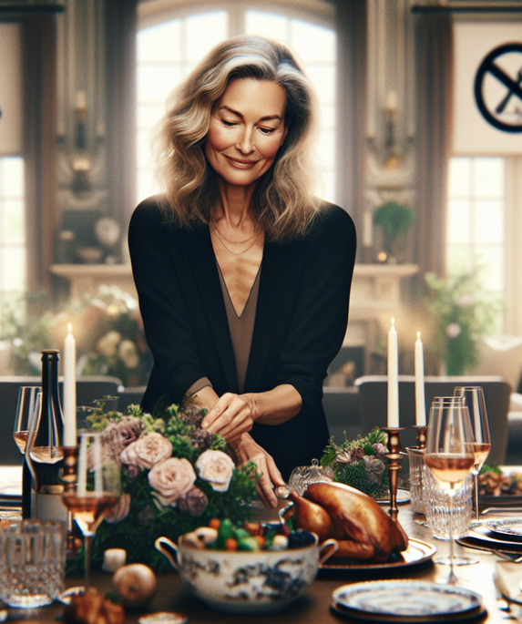 alt_text: Meja makan elegan dengan dekorasi anggun ala Martha Stewart, menghadirkan suasana mewah.