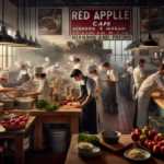 alt_text: Red Apple Cafe di Fresno: Menyajikan makanan lezat dan minuman segar dalam suasana nyaman.
