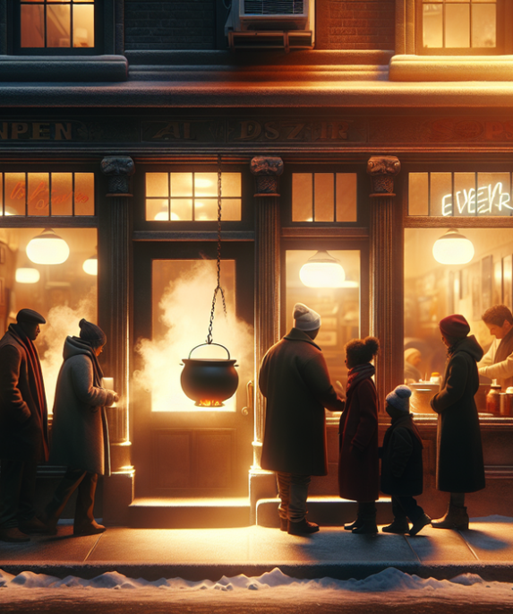 alt_text: Restoran Harapan Hangat di Harlem, penuh pengunjung menikmati hidangan lezat dan suasana nyaman.