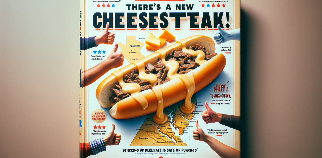 alt_text: Cheesesteak besar dan lezat dengan daging, keju, dan roti yang menggoda di atas piring.