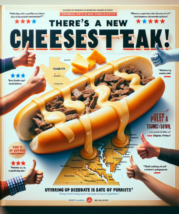alt_text: Cheesesteak besar dan lezat dengan daging, keju, dan roti yang menggoda di atas piring.