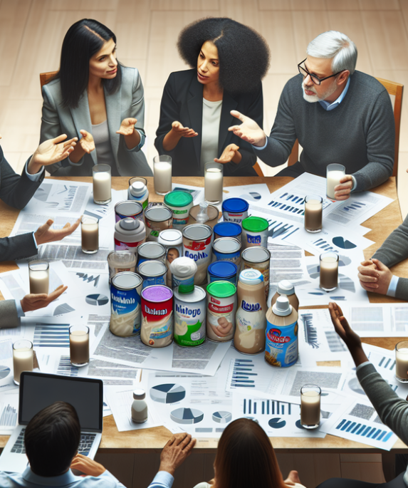 alt_text: "Diskusi serius tentang kebijakan dan hukum terkait transparansi susu formula."