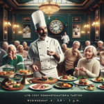 alt_text: Chef menyiapkan hidangan sambil menjelaskan strategi digital marketing kepada penonton.