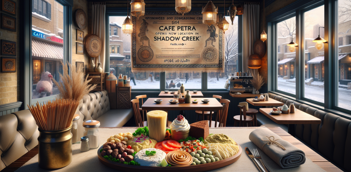 alt_text: Suasana Cafe Petra di Houston, menyajikan cita rasa Mediterania dengan dekorasi khas.