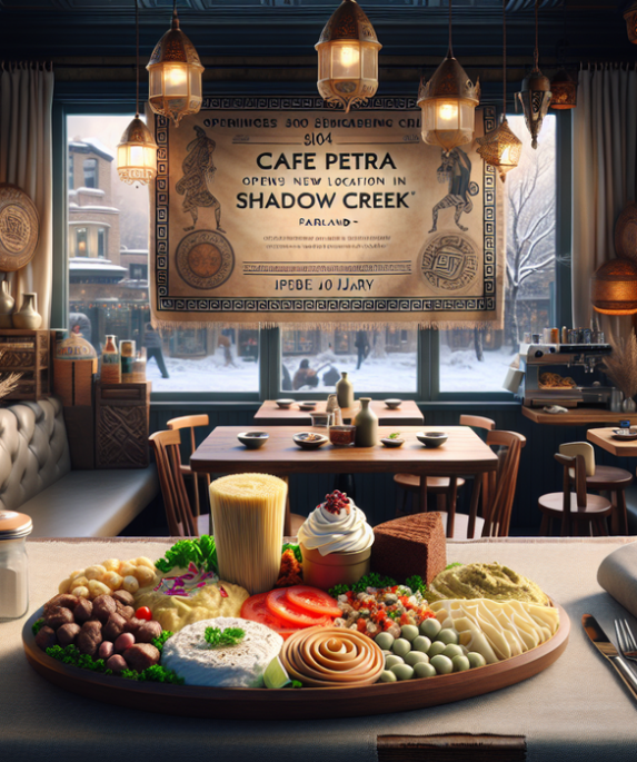 alt_text: Suasana Cafe Petra di Houston, menyajikan cita rasa Mediterania dengan dekorasi khas.