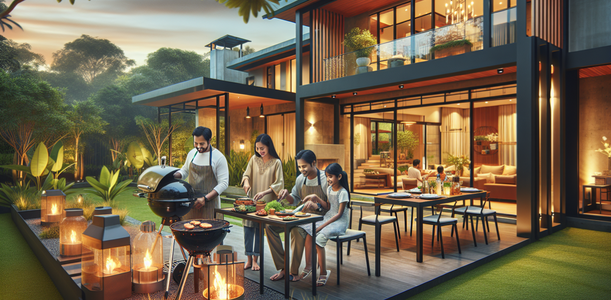 alt_text: Pembangunan area BBQ permanen dengan bahan dan desain dari konten sponsor.