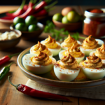 alt_text: Deviled eggs dengan topping salsa dan daun ketumbar, sentuhan khas Meksiko.