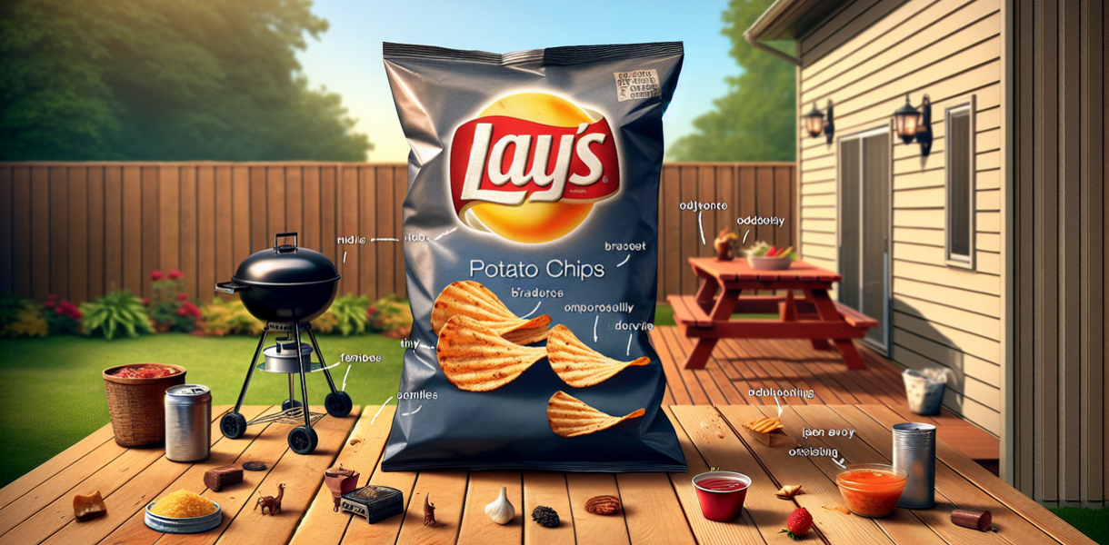 "alt_text": "Komposisi keripik BBQ mirip kumpulan sisa dapur yang tertata."