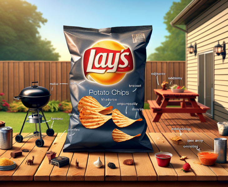 "alt_text": "Komposisi keripik BBQ mirip kumpulan sisa dapur yang tertata."