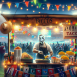alt_text: Toko Villa's Tacos dengan mural Bad Bunny dan elemen budaya pop di sekitarnya.