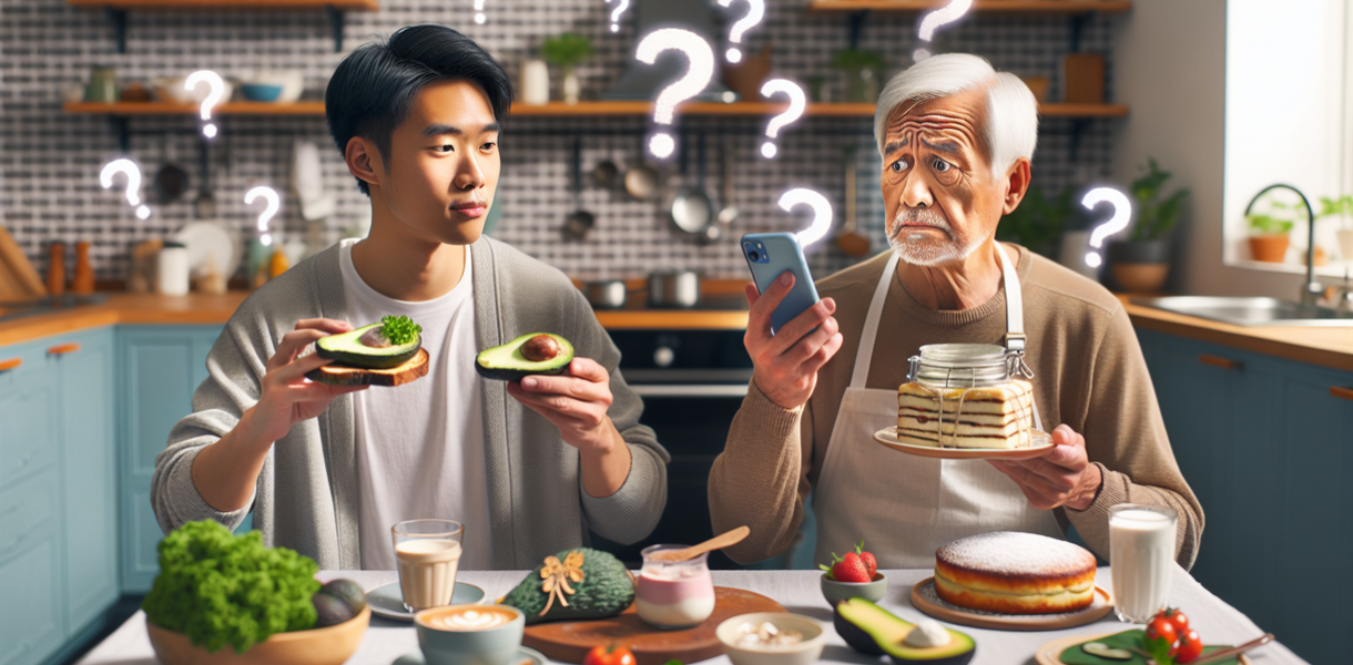 alt_text: Makan bersama, Boomers mengkritik tren makanan Milenial dengan ekspresi heran.