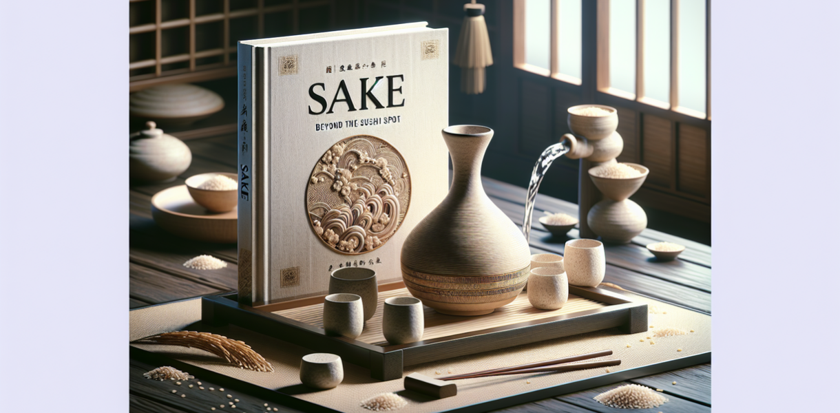 alt_text: Botol sake Jepang dengan latar belakang padi, menggambarkan asal usulnya dari beras.