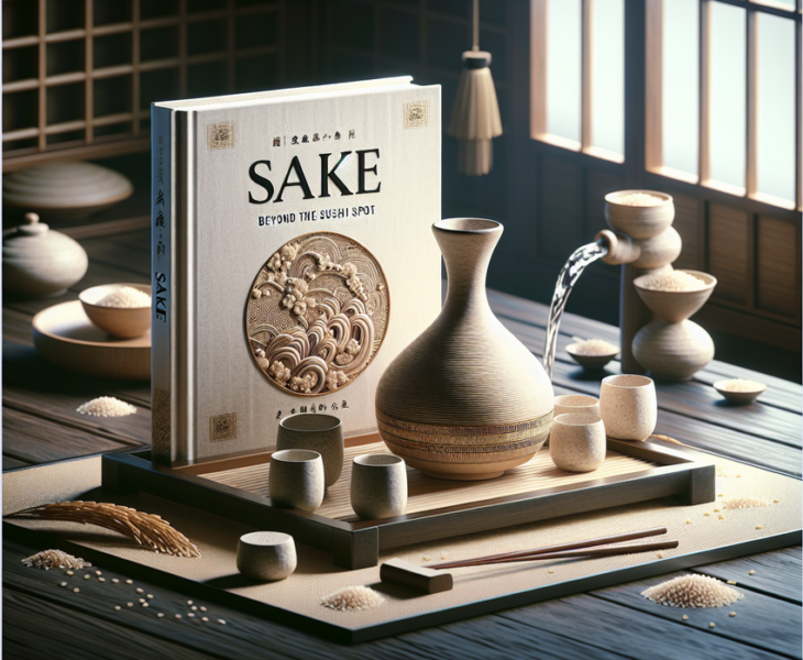 alt_text: Botol sake Jepang dengan latar belakang padi, menggambarkan asal usulnya dari beras.