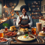 "alt_text": "Ilustrasi duel antara semangkuk grits dan beragam menu sarapan khas Amerika."