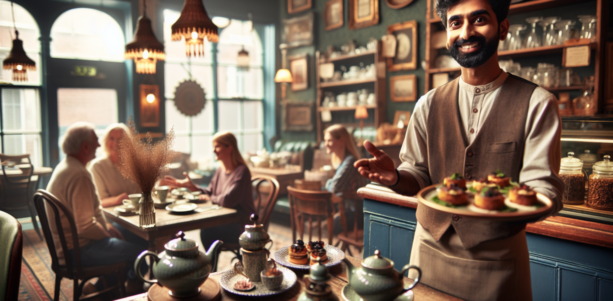 "alt_text": "Orang berbincang hangat sambil menikmati teh, memancarkan keakraban dan kebersamaan."