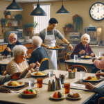 alt_text: Sekelompok lansia bercengkerama hangat di sekitar meja makan, menikmati kebersamaan.