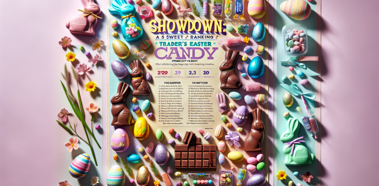 alt_text: Beragam camilan manis Paskah dipajang di etalase Trader Joe's, siap untuk dinikmati.
