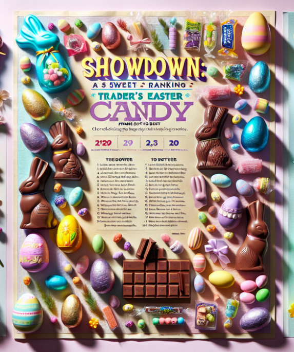 alt_text: Beragam camilan manis Paskah dipajang di etalase Trader Joe's, siap untuk dinikmati.