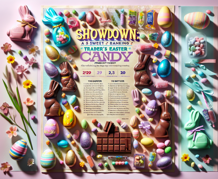 alt_text: Beragam camilan manis Paskah dipajang di etalase Trader Joe's, siap untuk dinikmati.