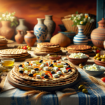 alt_text: Flatbread Yunani di dapur minimalis modern dengan dekorasi stylish dan peralatan memasak.