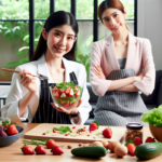 alt_text: Salad segar dengan ketimun, stroberi, dan feta, tersaji dalam mangkuk putih.