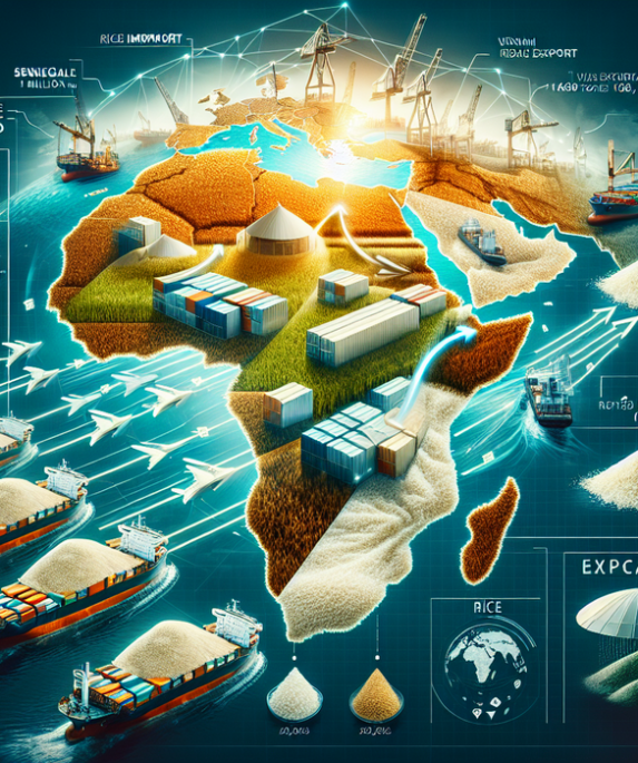 alt_text: "Senegal membuka pintu impor besar untuk beras Vietnam dalam pasar beras global."