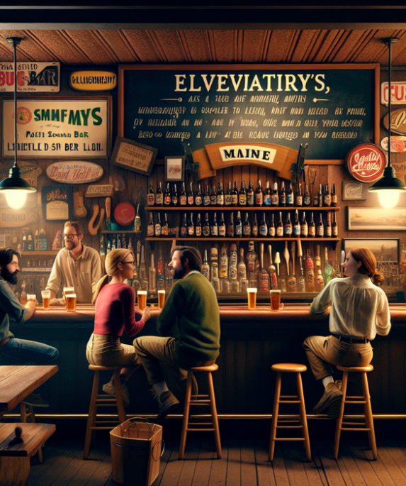 alt_text: Bar tersembunyi di Maine dengan suasana klasik dan hijau menenangkan, cocok untuk bersantai.