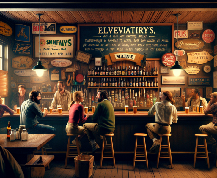 alt_text: Bar tersembunyi di Maine dengan suasana klasik dan hijau menenangkan, cocok untuk bersantai.