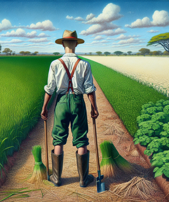 alt_text: Petani beralih dari omahangu tradisional ke pertanian padi modern dengan teknologi canggih.