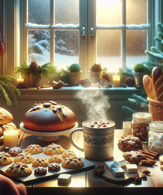 alt_text: Bagel hangat buatan rumah dengan topping musim dingin, disajikan di dapur yang cozy.