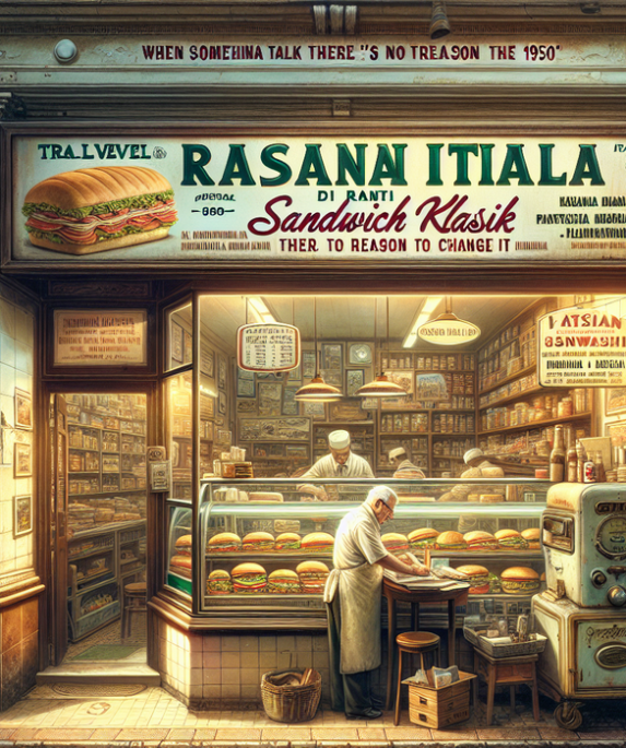 alt_text: Sandwich Italia dengan prosciutto, keju, dan sayuran segar di atas roti klasik.