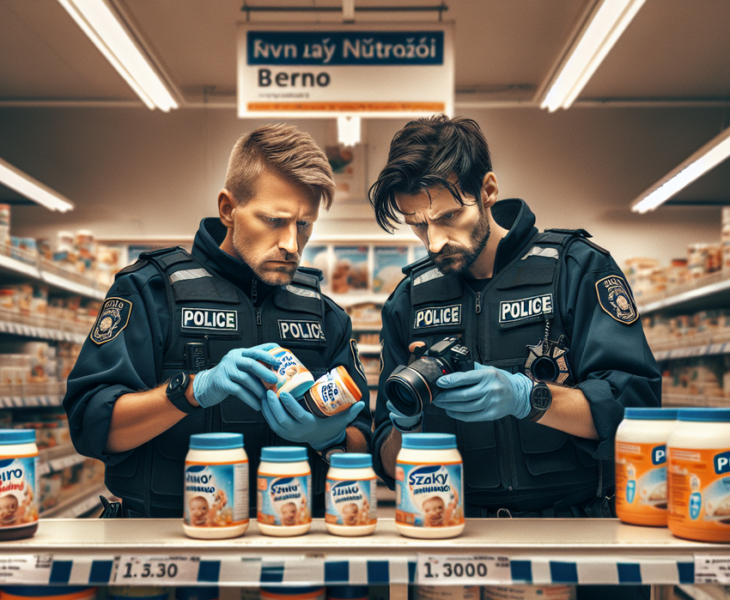 alt_text: Botol makanan bayi dengan label peringatan di meja makan, mencerminkan kekhawatiran kesehatan.