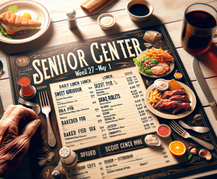 alt_text: Menu pusat lansia menampilkan pilihan makan menarik, menekankan nutrisi dan kesehatan.