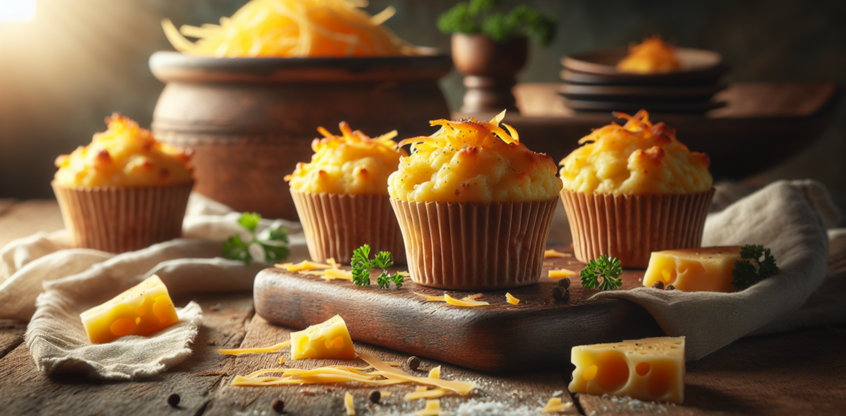 alt_text: Muffin kentang keju kekinian, disajikan hangat di atas piring putih.