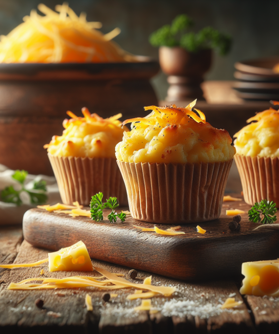 alt_text: Muffin kentang keju kekinian, disajikan hangat di atas piring putih.