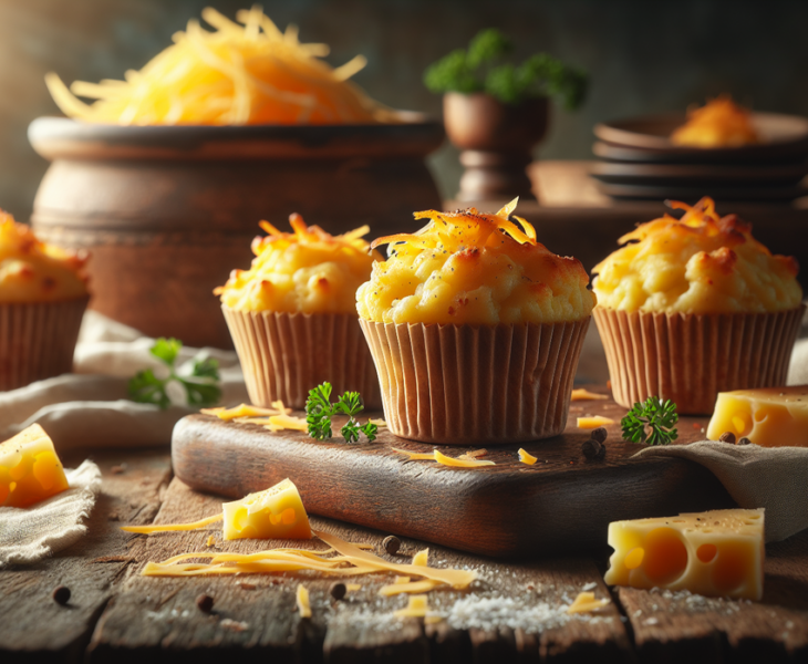 alt_text: Muffin kentang keju kekinian, disajikan hangat di atas piring putih.