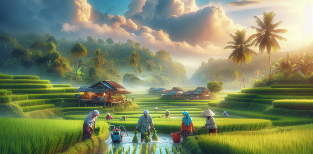 alt_text: Panorama sawah Papua di bawah langit cerah, menggambarkan harapan masa depan beras Indonesia.