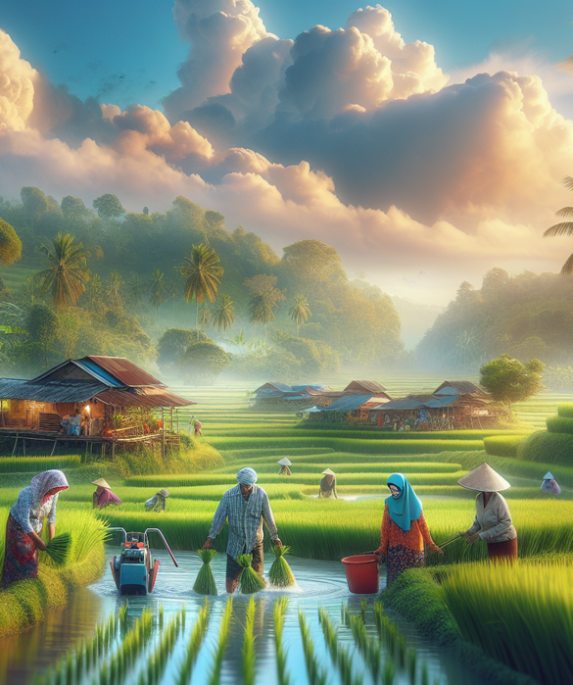 alt_text: Panorama sawah Papua di bawah langit cerah, menggambarkan harapan masa depan beras Indonesia.