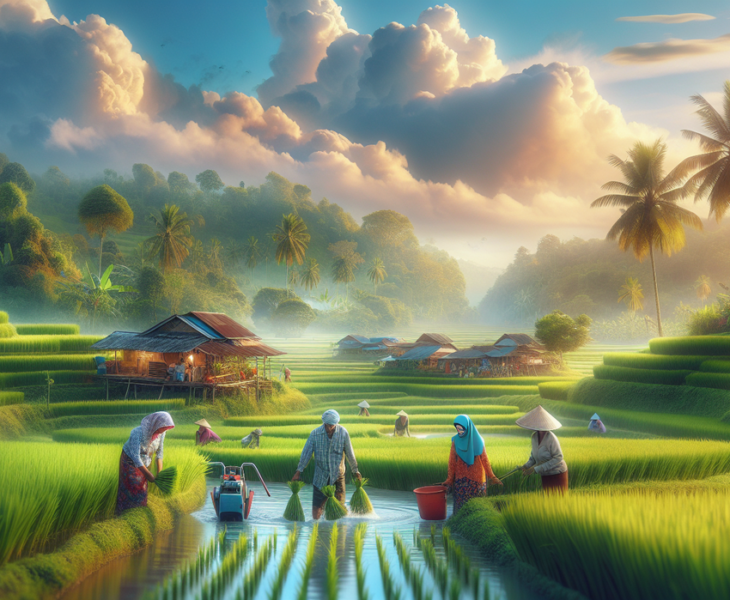 alt_text: Panorama sawah Papua di bawah langit cerah, menggambarkan harapan masa depan beras Indonesia.