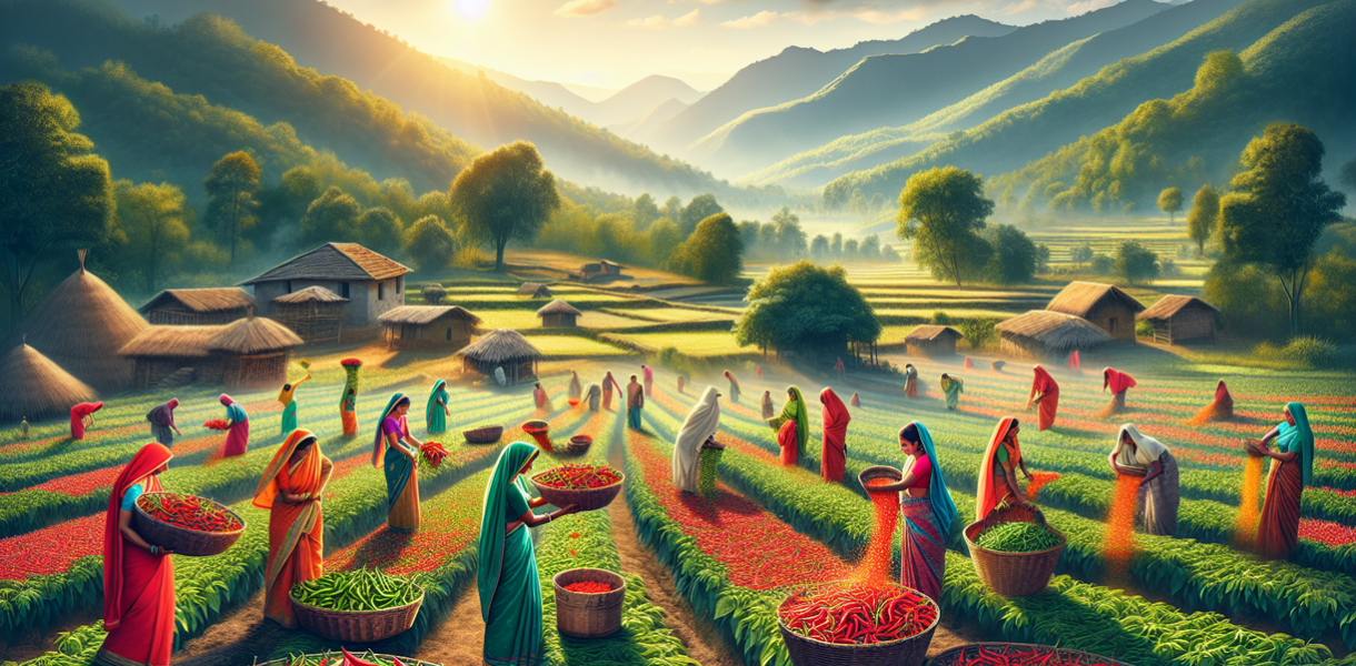 alt_text: Perempuan tersenyum memegang cabai, simbol semangat inovasi di dunia pertanian modern.