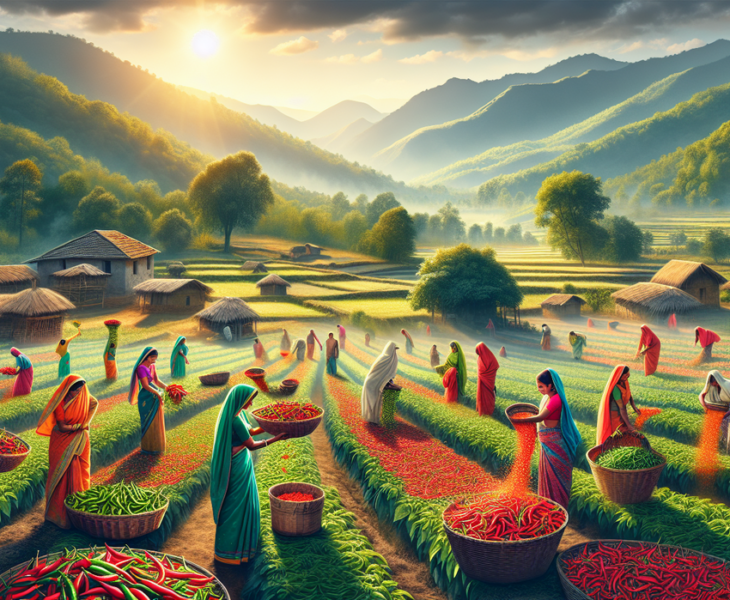 alt_text: Perempuan tersenyum memegang cabai, simbol semangat inovasi di dunia pertanian modern.