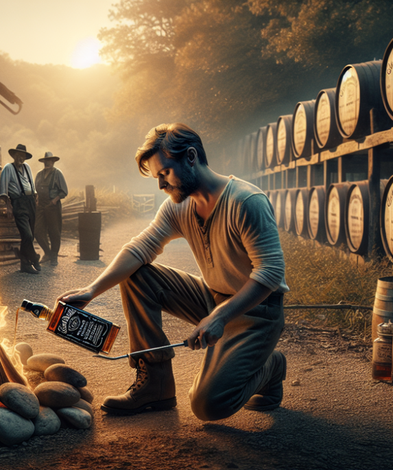 alt_text: Proses pemanggangan barel Jack Daniel’s, kunci rasa unik dari kobaran api.