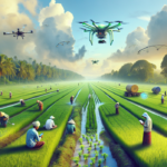 "alt_text": "Petani menggunakan drone dan AI di sawah, menandai era baru teknologi pertanian."