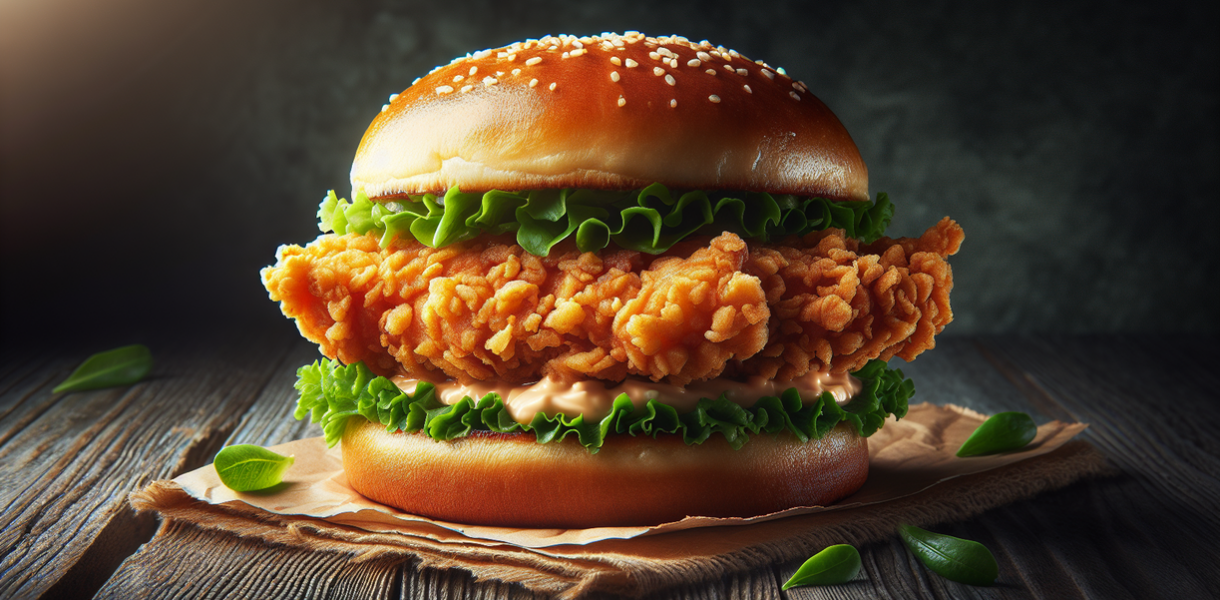 alt_text: Poster strategi pemasaran untuk sandwich ayam yang dimasak dengan air fryer.