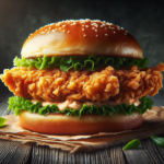 alt_text: Poster strategi pemasaran untuk sandwich ayam yang dimasak dengan air fryer.